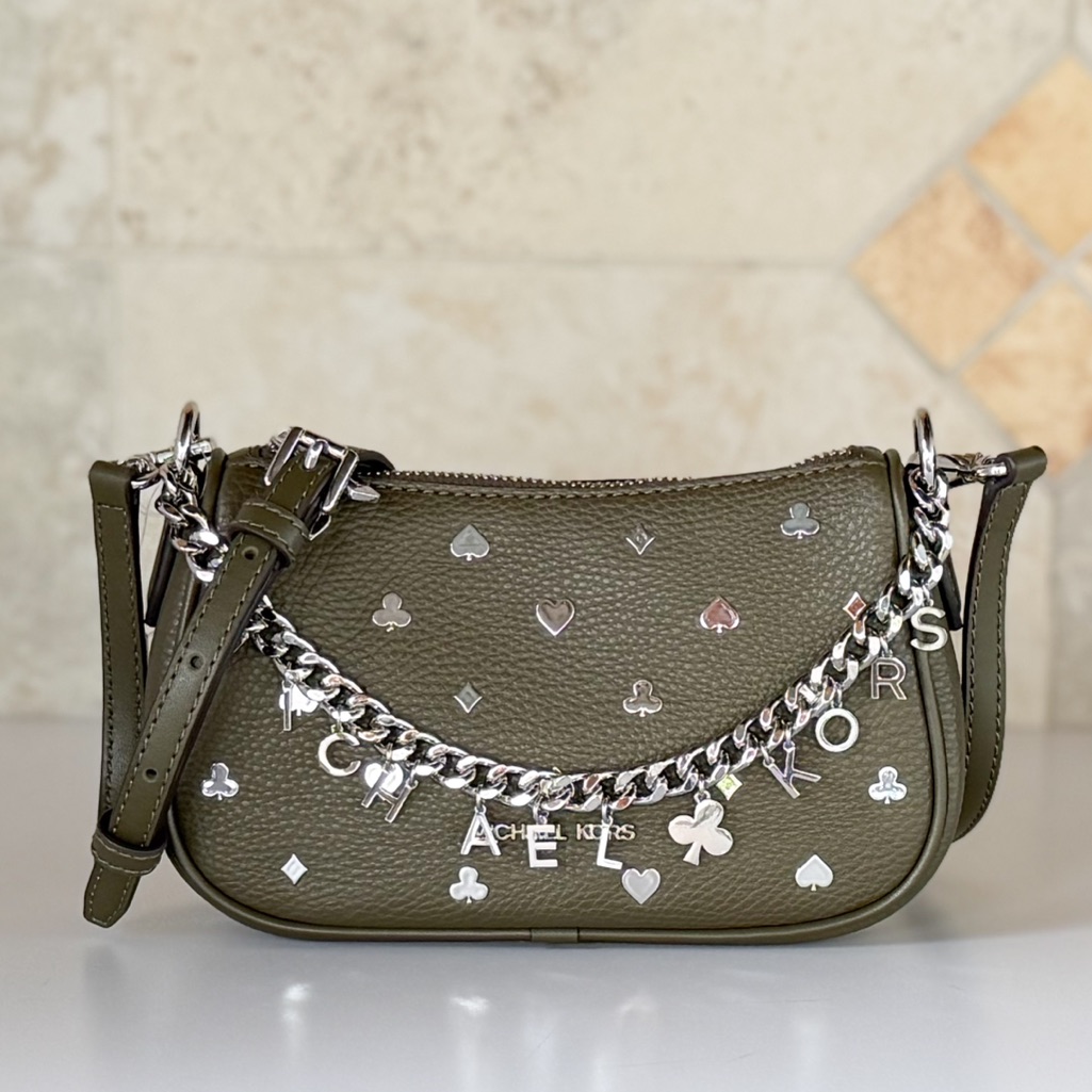 Michael Kors Calmea Sm Embellished Olive Green Crossbody Bag